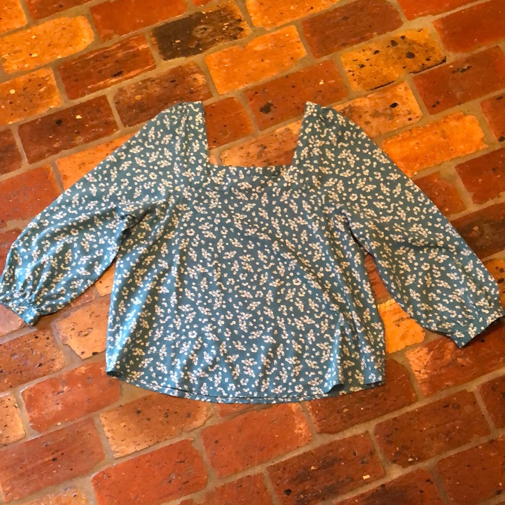 a.n.a. square neck pull over bishop sleeve blouse szL